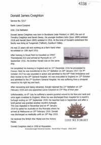 Article, Greensborough Historical Society et al, Donald James Creighton, 1914-1918