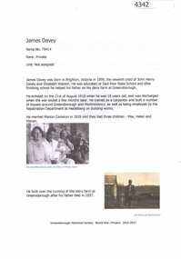 Article, Greensborough Historical Society et al, James Davey, 1914-1918