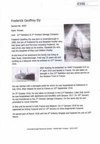 Article, Greensborough Historical Society et al, Frederick Geoffrey Ely, 1914-1918
