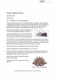 Article, Greensborough Historical Society et al, Vincent Clarence Evans, 1914-1918