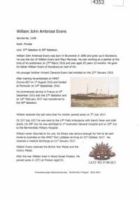 Article, Greensborough Historical Society et al, William John Ambrose Evans, 1914-1918