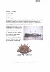 Article, Greensborough Historical Society et al, George Fineran, 1914-1918