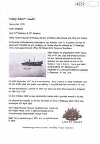 Article, Greensborough Historical Society et al, Harry Albert Fowler, 1914-1918