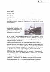 Article, Greensborough Historical Society et al, Alfred Gee, 1914-1918
