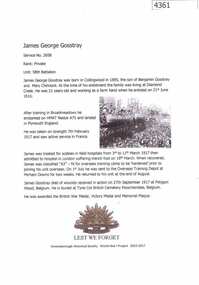 Article, Greensborough Historical Society et al, James George Gosstray, 1914-1918