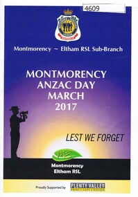 Booklet, Montmorency and Eltham Anzac Day Dawn Service and March 2017, 25/04/2017