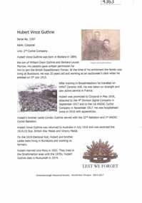 Article, Greensborough Historical Society et al, Hubert Vince Guthrie, 1914-1918
