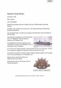 Article, Greensborough Historical Society et al, George Young Hendry, 1914-1918