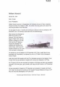 Article, Greensborough Historical Society et al, William Howard, 1914-1918