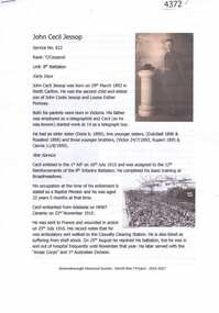 Article, Greensborough Historical Society et al, John Cecil Jessop, 1914-1918