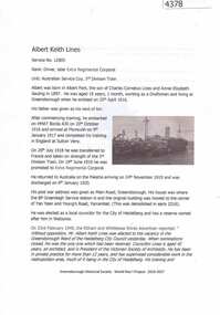 Article, Greensborough Historical Society et al, Albert Keith Lines, 1914-1918