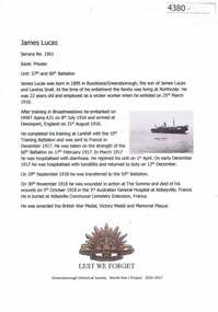 Article, Greensborough Historical Society et al, James Lucas, 1914-1918