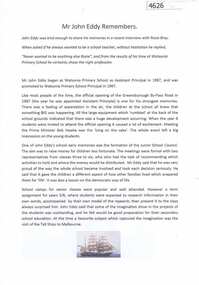 Article, Watsonia Primary School Wa4838 - Mr. John Eddy remembers, 1987o