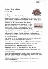 Article, Greensborough Historical Society et al, Hastings Elms Maddison, 1914-1918