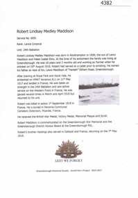 Article, Greensborough Historical Society et al, Robert Lindsay Medley Maddison, 1914-1918