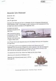 Article, Alexander John McDonald, 1914-1918
