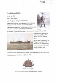 Article, Greensborough Historical Society et al, Frank Henry McGill, 1914-1918