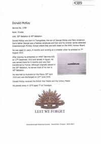 Article, Greensborough Historical Society et al, Donald McKay, 1914-1918