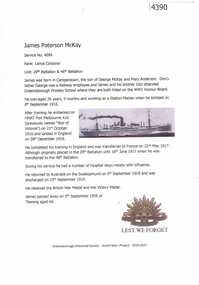 Article, Greensborough Historical Society et al, James Paterson McKay, 1914-1918