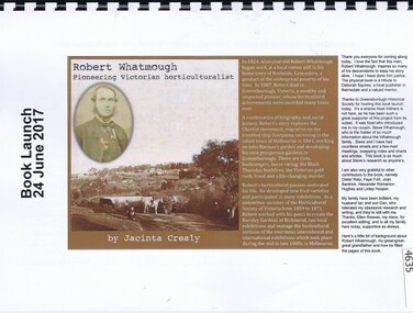Pamphlet, Jacinta Crealy, Book Launch 24 June 2017: Robert Whatmough by Jacinta Crealy, 24/06/2017