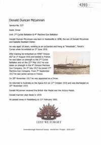 Article, Greensborough Historical Society et al, Donald Duncan McLennan, 1914-1918