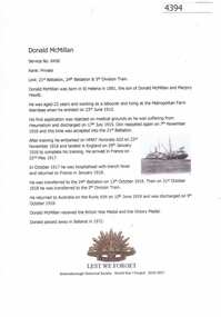 Article, Greensborough Historical Society et al, Donald McMillan, 1914-1918
