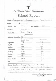 School Report Card - Digital Image, St Mary's Parish Primary School, Margaret Hassett, 1960 - Gr1539, 1960_