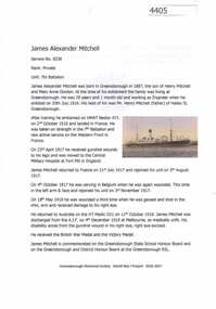 Article, Greensborough Historical Society et al, James Alexander Mitchell, 1914-1918