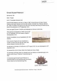 Article, Greensborough Historical Society et al, Ernest Russell Paterson, 1914-1918