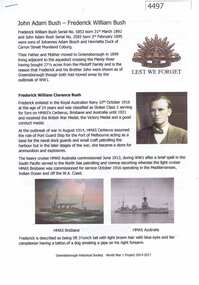 Article, Greensborough Historical Society et al, John Adam Bush - Frederick William Bush, 1914-1918