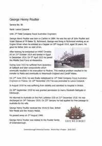 Article, Greensborough Historical Society et al, George Henry Poulter, 1914-1918