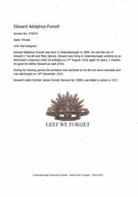 Article, Greensborough Historical Society et al, Edward Adolphus Purcell, 1914-1918