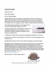 Article, Greensborough Historical Society et al, Reginald Riglar, 1914-1918