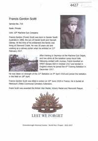 Article, Greensborough Historical Society et al, Francis Gordon Scott, 1914-1918
