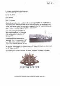 Article, Greensborough Historical Society et al, Charles Benjamin Scrivener, 1914-1918