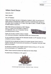 Article, Greensborough Historical Society et al, William David Sharpe, 1914-1918