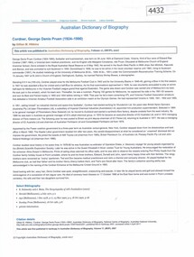 Article, Gillian M. Hibbins, Cordner, George Denis Pruen (1924-1990), by Gillian M. Hibbins, 1924-1990