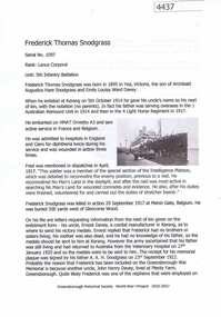 Article, Greensborough Historical Society et al, Frederick Thomas Snodgrass, 1914-1918