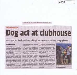 Newspaper Clipping, Diamond Valley Leader, Dog act at Clubhouse, 25/01/2017
