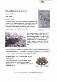 Article, Greensborough Historical Society et al, Robert Beauchamp Spencer, 1914-1918