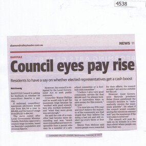 Newspaper Clipping, Diamond Valley Leader, Council eyes pay rise, 08/02/2017