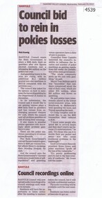 Newspaper Clipping, Diamond Valley Leader, Council bid to rein in pokies losses, 15/02/2017