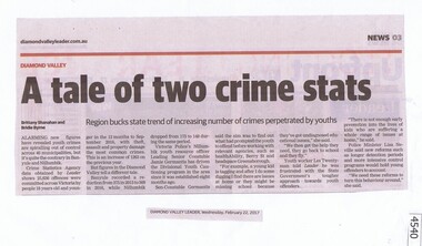 Newspaper Clipping, Diamond Valley Leader et al, A tale of two crime stats, 22/02/2017