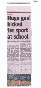 Newspaper Clipping, Diamond Valley Leader et al, Huge goal kicked for sport at school [St Helena College SH8730], 22/02/2017