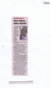 Newspaper Clipping, Diamond Valley Leader, Once bitten, twice shyster, 08/03/2017