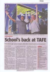 Newspaper Clipping, School’s back at TAFE, 08/03/2017