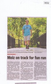 Newspaper Clipping, Diamond Valley Leader, Moiz on track for fun run, 08/03/2017