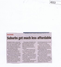 Newspaper Clipping, Suburbs get much less affordable, 22/03/2017