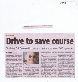 Newspaper Clipping, Diamond Valley Leader, Drive to save course, 22/03/2017