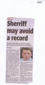 Newspaper Clipping, Diamond Valley Leader, Sherriff may avoid a record, 29/03/2017